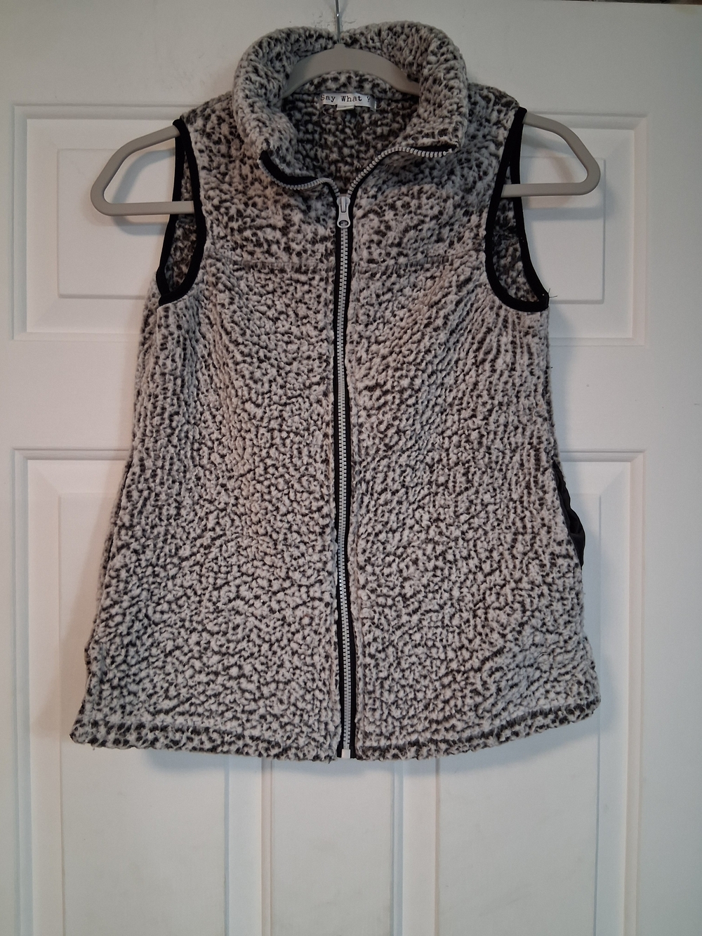 Say What White Black Faux Sherpa Vest Casual Zipup XL